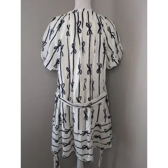 Umgee cottagecore bow print puff sleeve buttonfront dress lg - Picture 4 of 10